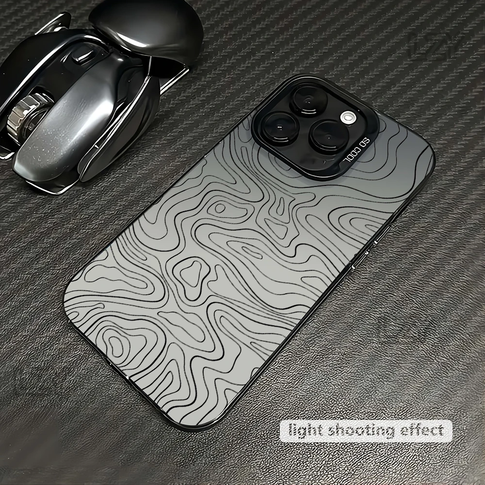 Image of Handyhülle mit topografischem Textur-Design für iPhone 16, 15, 14, 13, 12, 11, 16e Pro/Max/Plus, stoßfeste Rückseite, Anti-Fingerabdruck