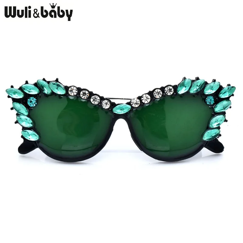 Wuli&baby Enamel Sunglasses Punk Brooch Pink Rhinestone Jewelry Accessory Gift