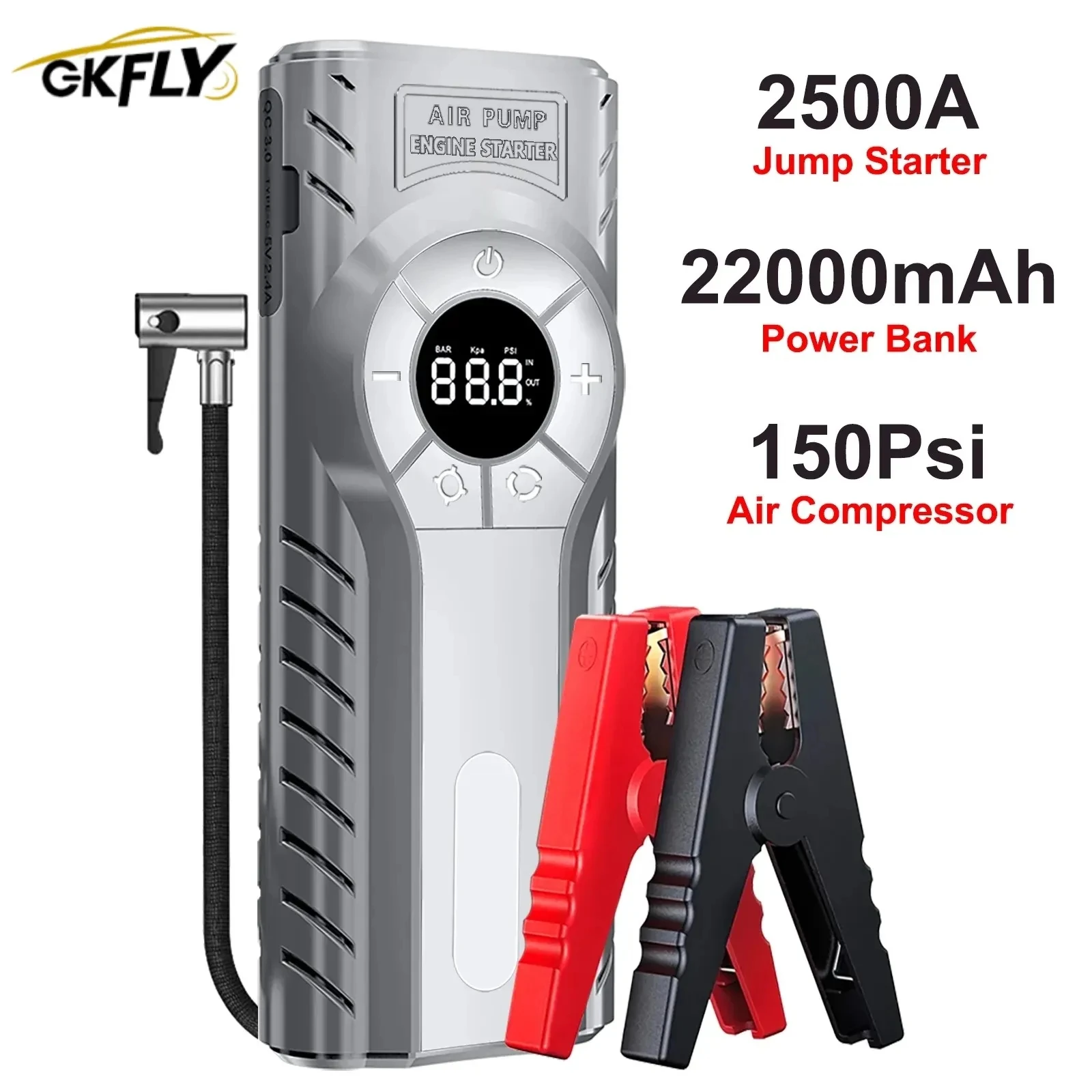 

4 IN 1 2500A Car Jump Starter Pump Air Compressor 22000mAh Power Bank Starting Device Booster 12V Digital Tire Inflator 150PSI