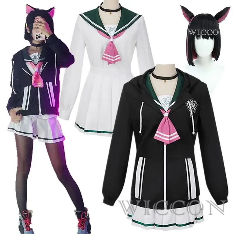 Anime Blue Archive Kyoyama Kazusa Cosplay Costume For Women Girl Black Hoodie Sailor Suits Skirt Pink Bow-Tie Halloween XS-XXXL