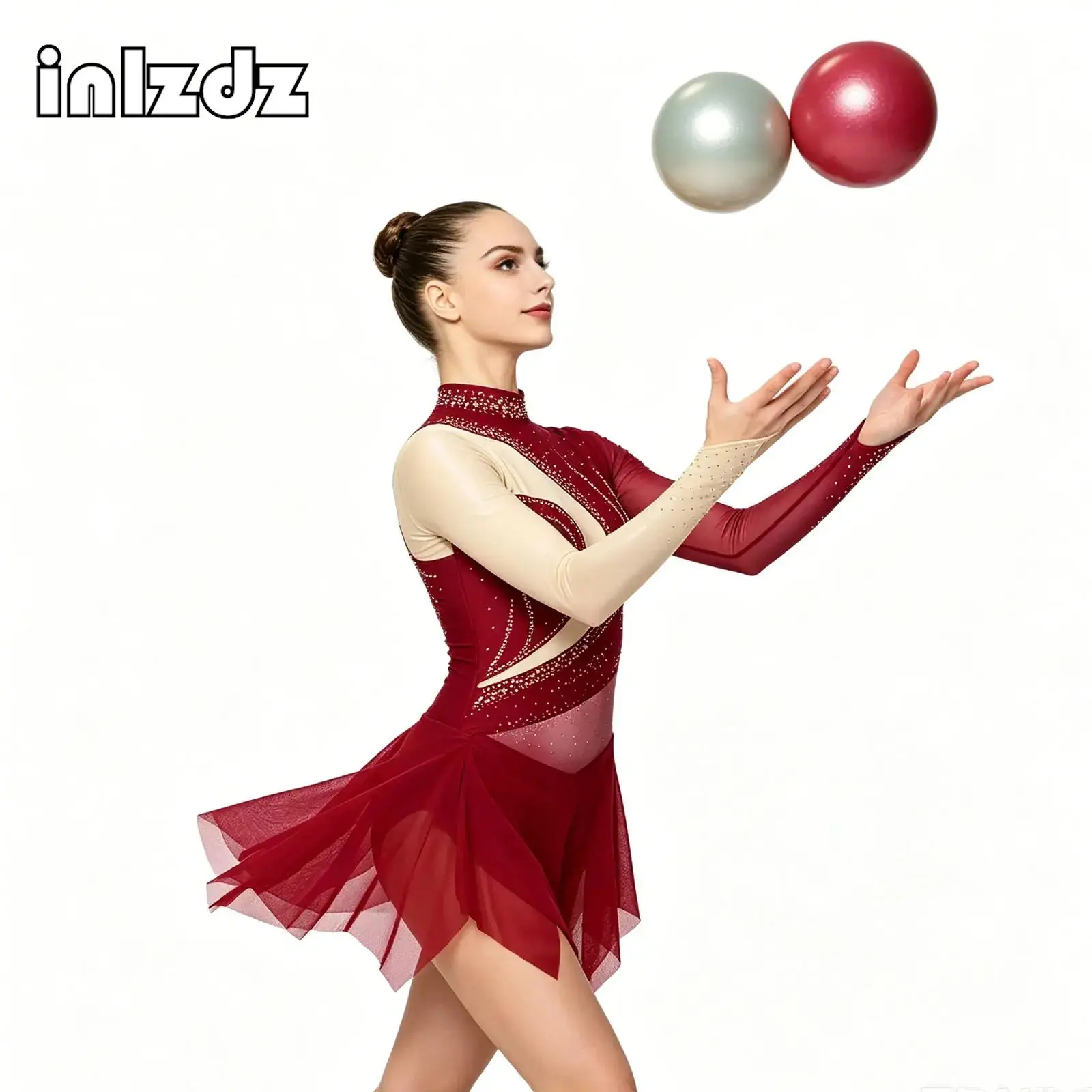 

Women Ballet Dress Rhythmic Gymnastics Figure Skating Lyrical Dance Performance Costume Rhinestone Contemporary Leotard Dresses
