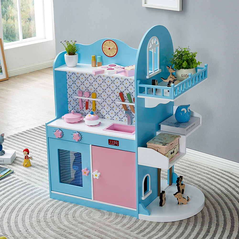 New Design Pretend Play Kitchen Set Toy Furniture Toys  Wood With  Accessories  Big  Wooden Kitchen Toys for Kids Baby