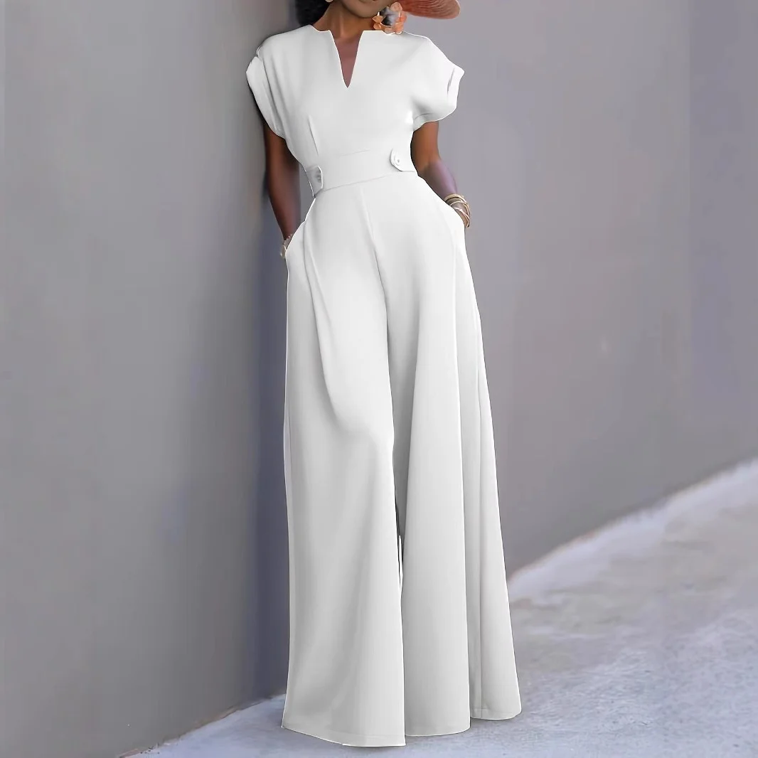 Women Solid Color Wide Leg Jumpsuits 2025 New Arrival Summer Cap Sleeves Loose Fashion Casual Modern Girls One-piece Pants