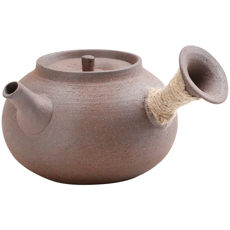 

Japanese retro crude pottery teapot raw mineral ceramic side handle pot kungfu tea ceremony small