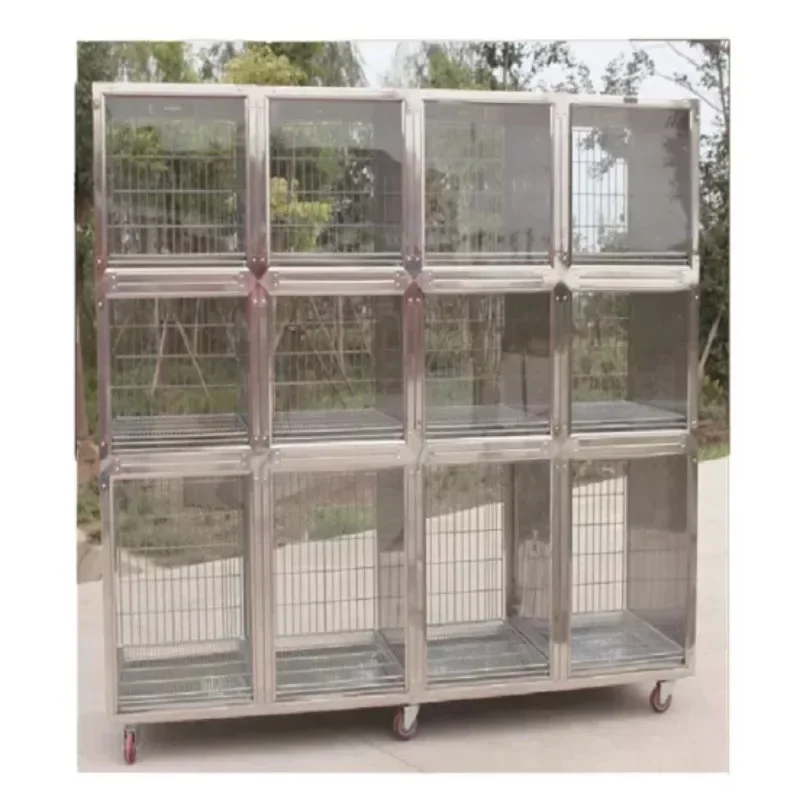 Side by side Stainless Steel collapsible vet pet display cage