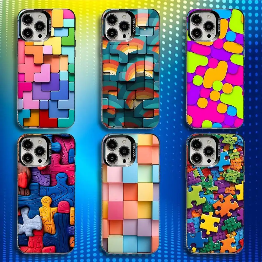 

3D Colorful Block Phone Case For iPhone 17,16,15,14,13,12,X,8,Pro,Max,Plus,E,SE4,Air,Mini IMD Matte Black