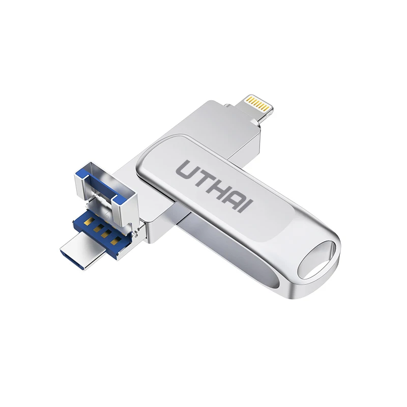 

UTHAI T80 USB-флеш-накопитель 3-в-1, металлический ключ-накопитель — молния/микро/USB 3.0, высокая скорость — 64 ГБ/128 ГБ, тип C