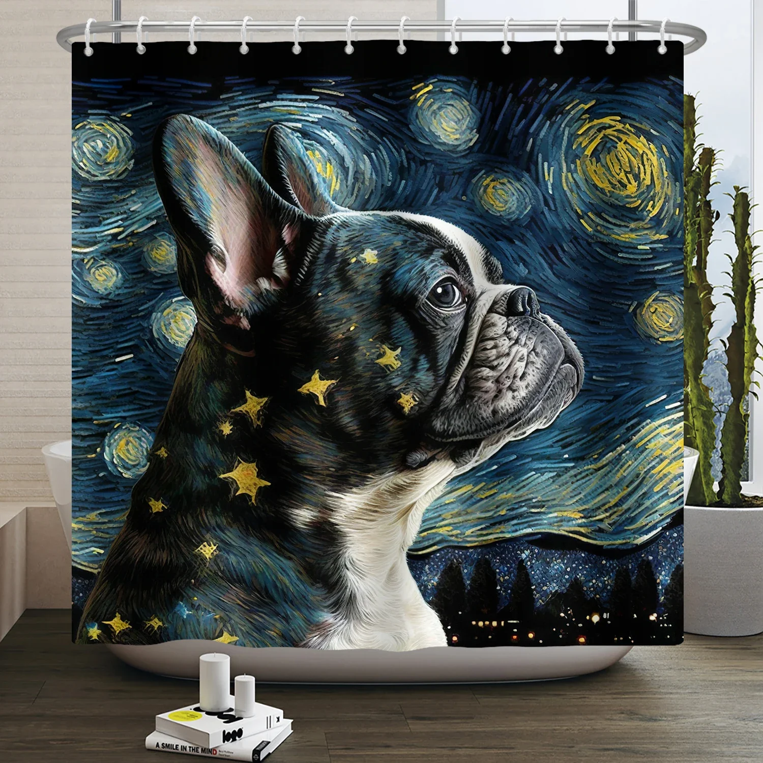 Van Gogh Abstract Art Oil Painting Shower Curtain Starry Night Scenery Bathroom Curtain Flower Tree Waterproof Bathtub Curtain