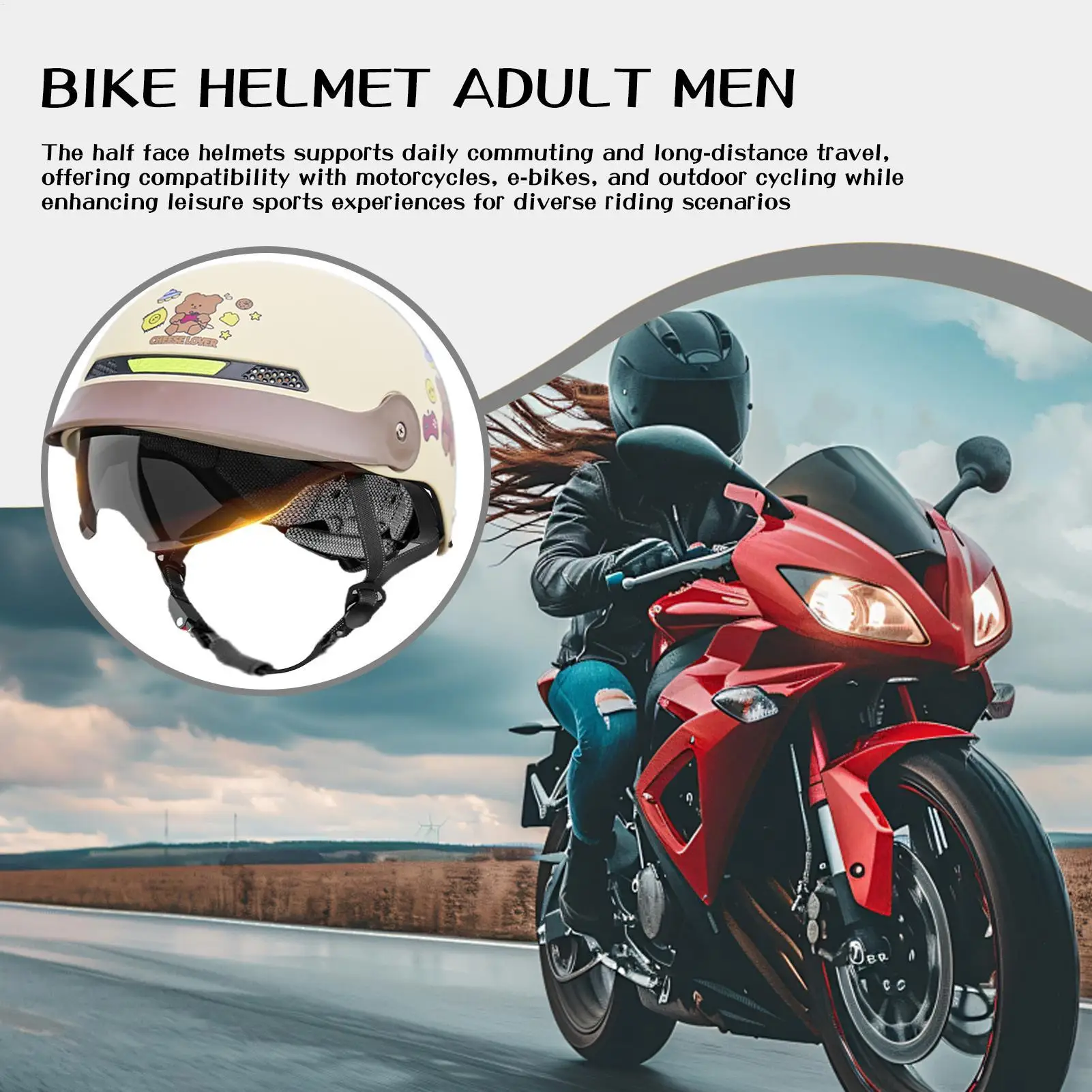 

Мотоциклетный полушлем, открытый шлем с солнцезащитным козырьком, быстросъемный головной убор для мужчин и женщин, квадроцикл, круизер, велосипед, горный скейтборд