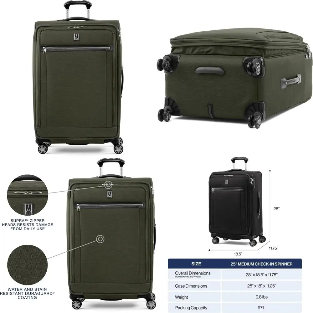 Maleta giratoria expandible grande de 8 ruedas con cerradura TSA, unisex, verde piloto, ideal para viajes