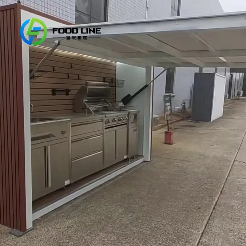 Custom Waterproof Stainless Steel Outdoor Kitchen BBQ Grill With Storage Shelter For Garden Backyard Patio Camping Cooking