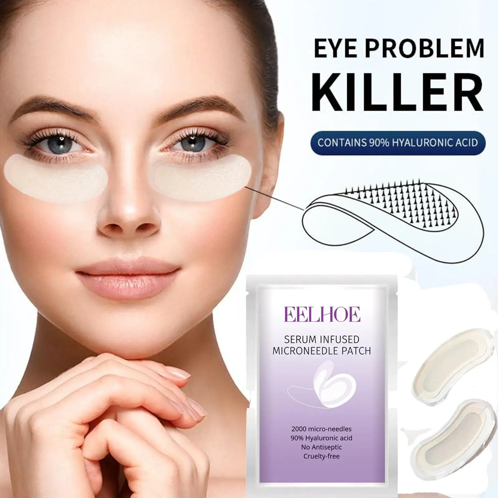 Micro-needle Under Eye Patch For Wrinkles Fine Lines Removal Hyaluronic Acid Eye Patches Mask For Dark Circle Puffiness Eye Pads