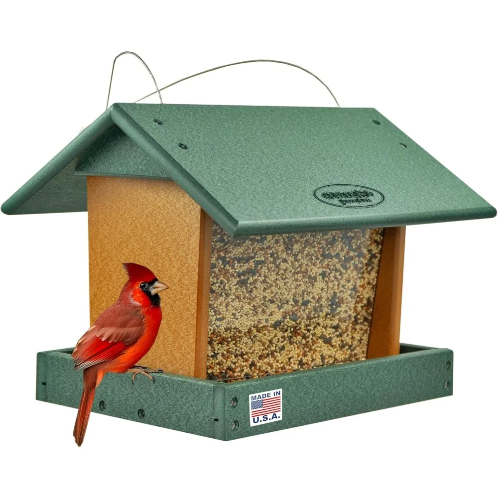 

Кормушка для птиц из полиэтилена, большая подвесная кормушка для птиц на улице, на открытом воздухе — Amish American Made (зеленый газон и кедр)