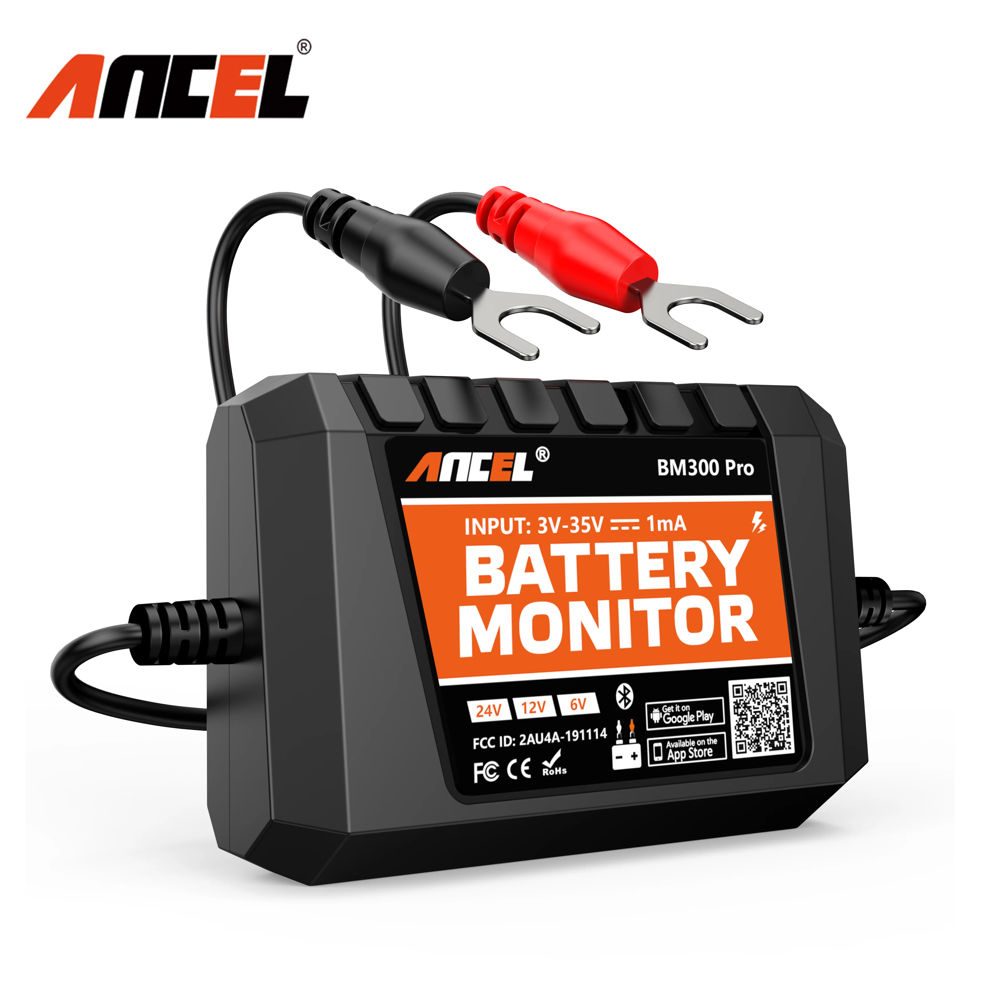 ANCEL BM300 Pro Bluetooth 6V/12V/24V Battery Analyzer Battery Monitor Circuit Cranking/Charging Test Tools for Car Motorcycle