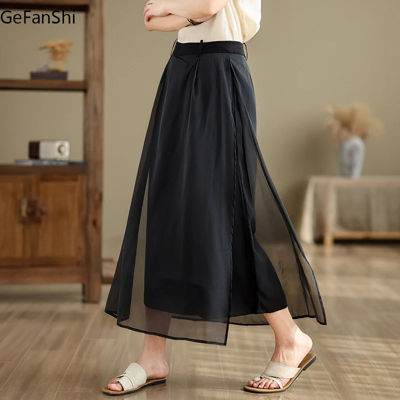 2024 New Arrival Chic Girl Lady Spring Summer Wide Leg Pants Street Fashion Women Casual Calf-Length Trousers