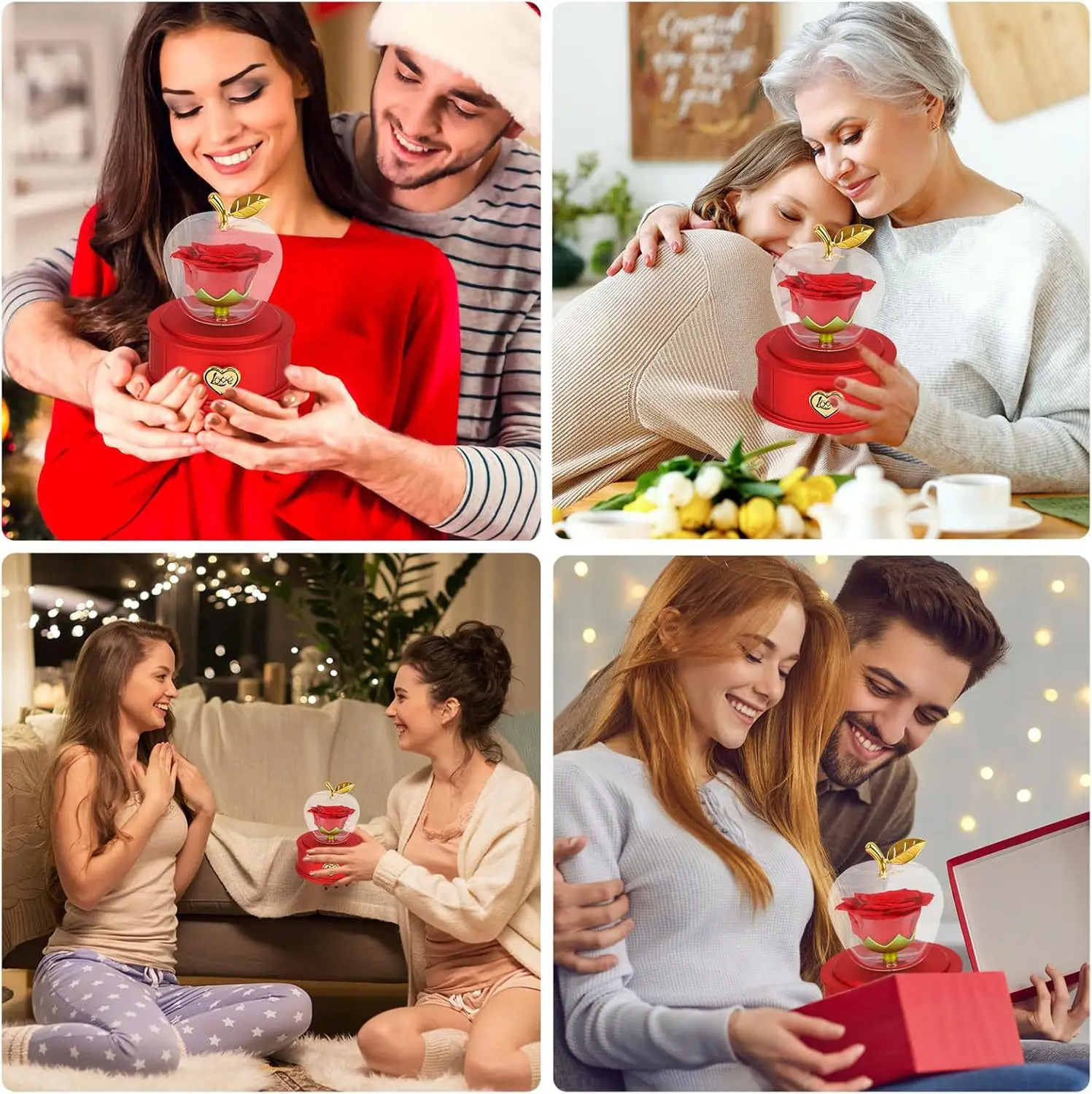 Scatola di vere rose conservata a forma di mela con collana Ti amo, regalo di fiori eterni per sempre amore per il suo compleanno, giorno dell'anniversario