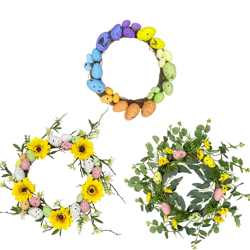 

Simulated Egg Wreaths Easter Eggs Interior Decorations Holiday Atmosphere Decor Window Door Hanging Sunflower Eucalyptus Wreath