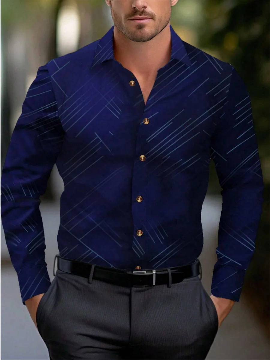 Camisa listrada de manga comprida masculina com botões, lapela, lazer e conforto, cor sólida, moda novo estilo, primavera