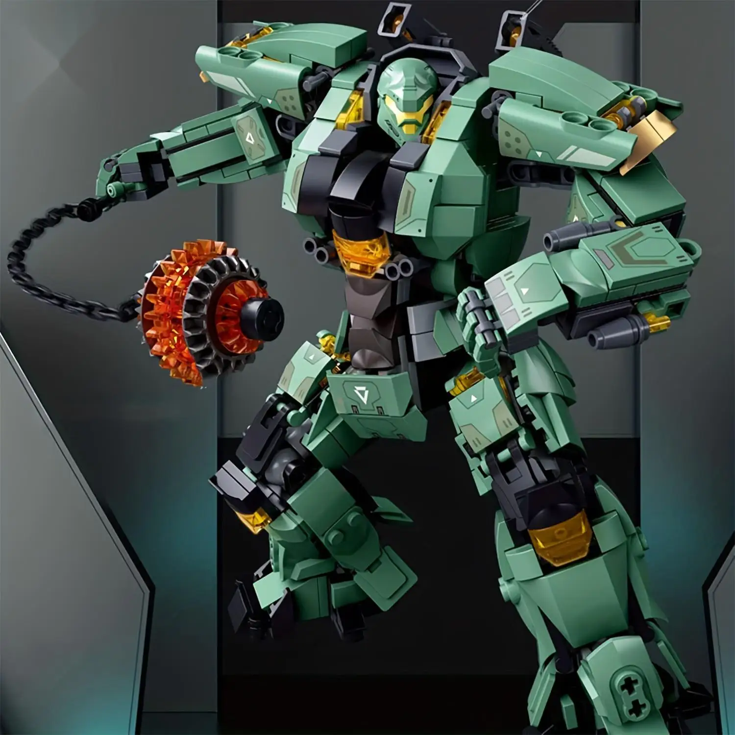 Get Your Own Green Warrior Robot With Chain Hammer - Battle Building Blocks Toy - Perfect Christmas&Birthday Gift 542pcs