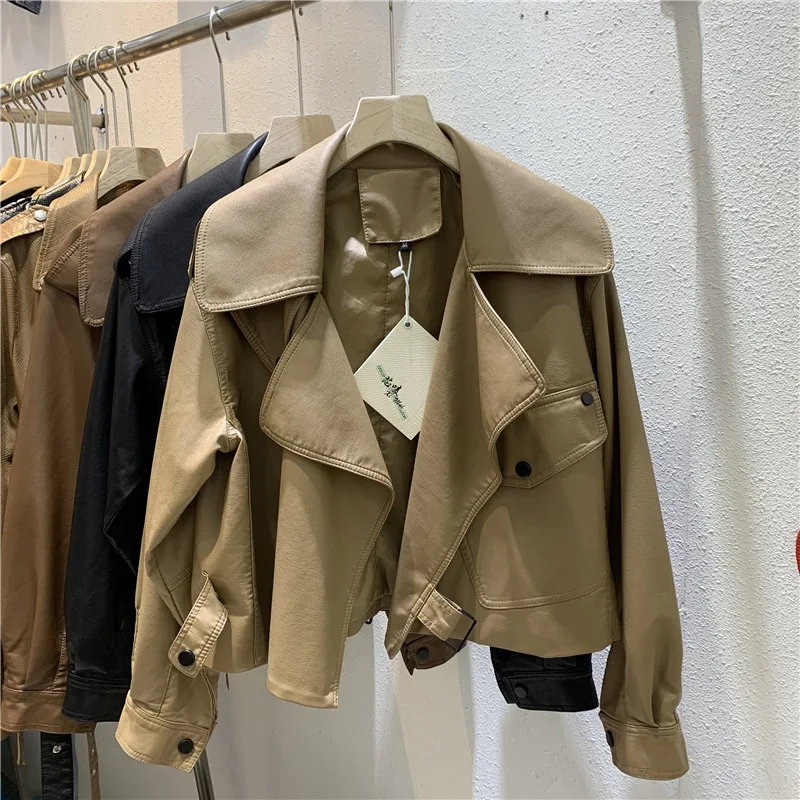 Girls' Korean Lapel Leather Jacket 2026 Autumn New Children's PU Leather Motorcycle Short Fashion Casual Jacket Jacket