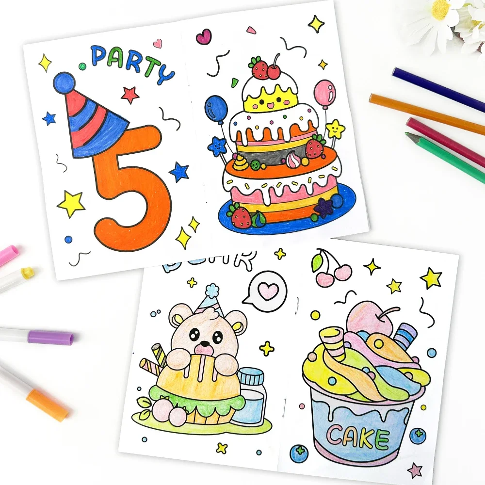 Carnet de coloriage coloré pour enfants, livre de dessin de graffiti, éclairage de la maternelle, fête d'anniversaire