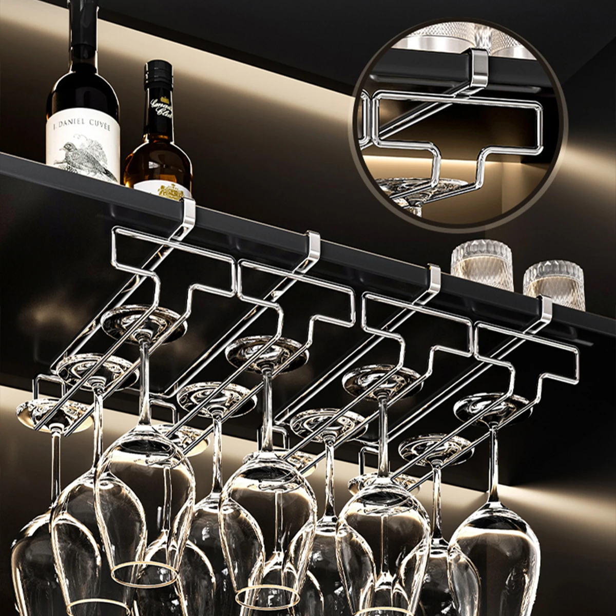 WMMO Wine Glass Holder Luxury Stainless Steel Goblet Hanging Rack For Home Kitchen Bar Accessories Cabinet Stemware Organizer