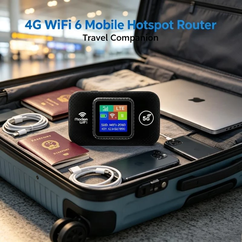 Roteador Hotspot Móvel 4G WiFi 6 Suporta 10 Usuários com Slot para Cartão SIM, Roteador Sem Fio Portátil para Casa e Viagens