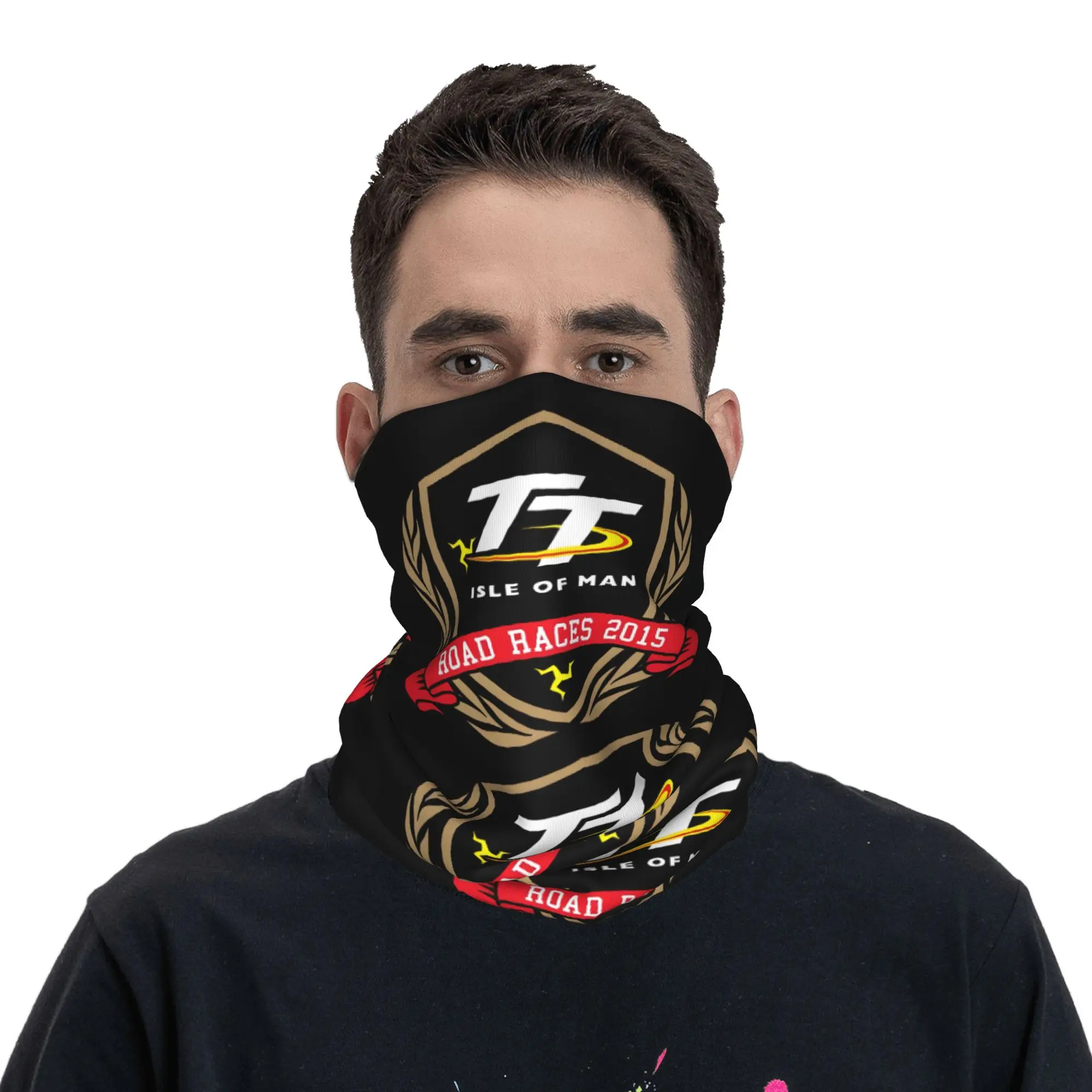 Custom Isle of Man TT Bandana Neck Warmer Women Men Winter Hiking Ski Scarf Gaiter Motocross Enduro Cross Face Cover