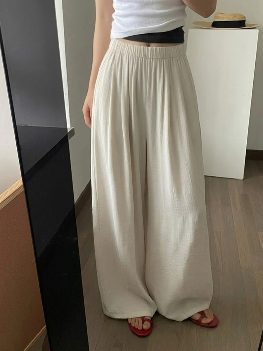 Laid-back Style High Waist Wide Leg Casual Pants Women Summer Slim Straight Loose Drapey Floor-Length Trousers Commute Fashion