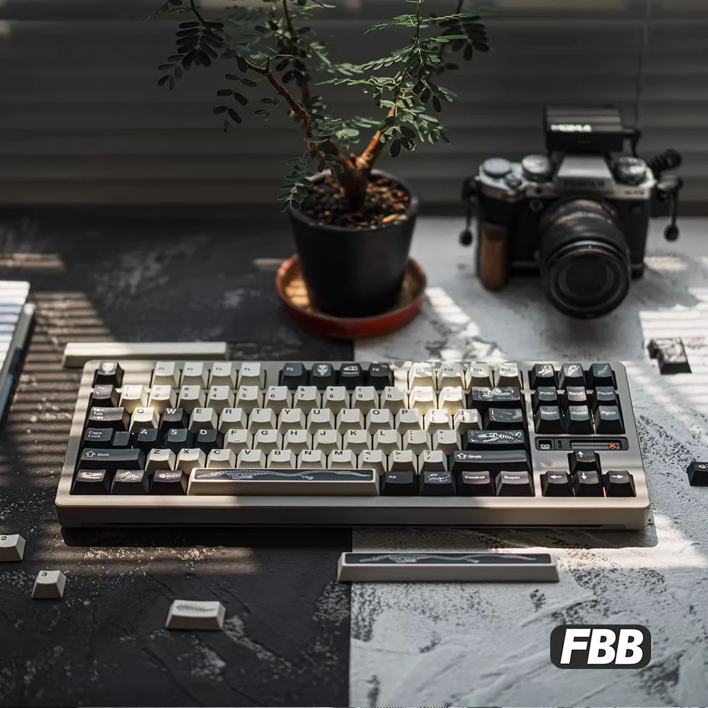 FBB Keycaps Fossil Amber Thermal Sublimation PBT Black Gray Custom DIY Magnetic Axis Cherry Profile Mechanical Keyboard Keycap