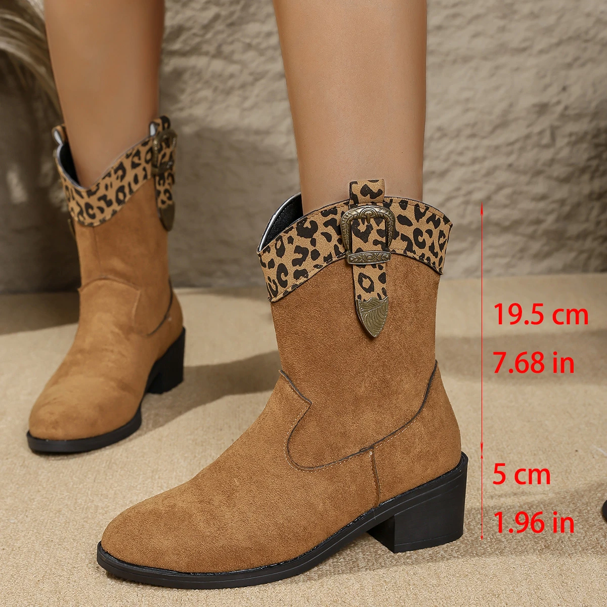 Botines de otoño para mujer, botas de vaquero del oeste de tacón medio con hebilla de cinturón de Metal a la moda, botines de tela con estampado colorido, zapatos sin cordones