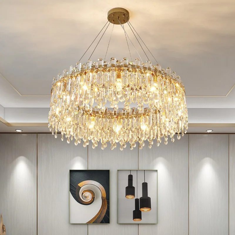 

Luxury Crystal Pendant Chandelier Modern LED E14 Ceiling Light for Livingroom Bedroom Villa Attic Hanging Decor Lighting Fixture