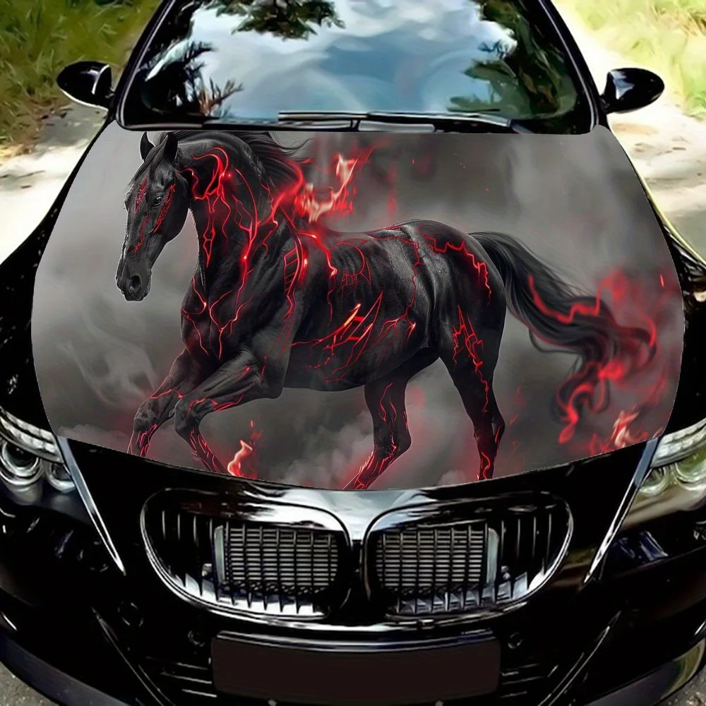 

Бегущие лошади, ловит огня с красным пламенем, виниловая наклейка на капот автомобиля, наклейка на двигатель автомобиля, водонепроницаемая самоклеящаяся автомобильная упаковка