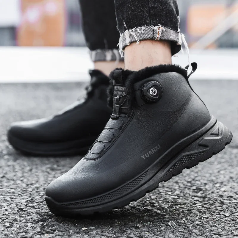 

Новые зимние ботинки для мужчин, непромокаемые теплые зимние ботильоны из искусственной кожи, уличная плюшевая нескользящая рабочая теплая повседневная обувь с высоким берцем