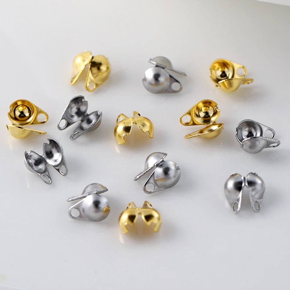 50Pcs/Lot 3-6mm Gold Color Stainless Steel Crimp Bead Tip Knot Cover for Jewelry Connector Clip Clasp Fittings Components