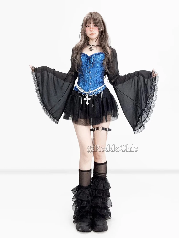 REDDACHiC Floral Renaissance Bustier Corset Cincher Goth Open Front Bolero Shrug Lace Black Mini Skirt Party Retro Women Clothes