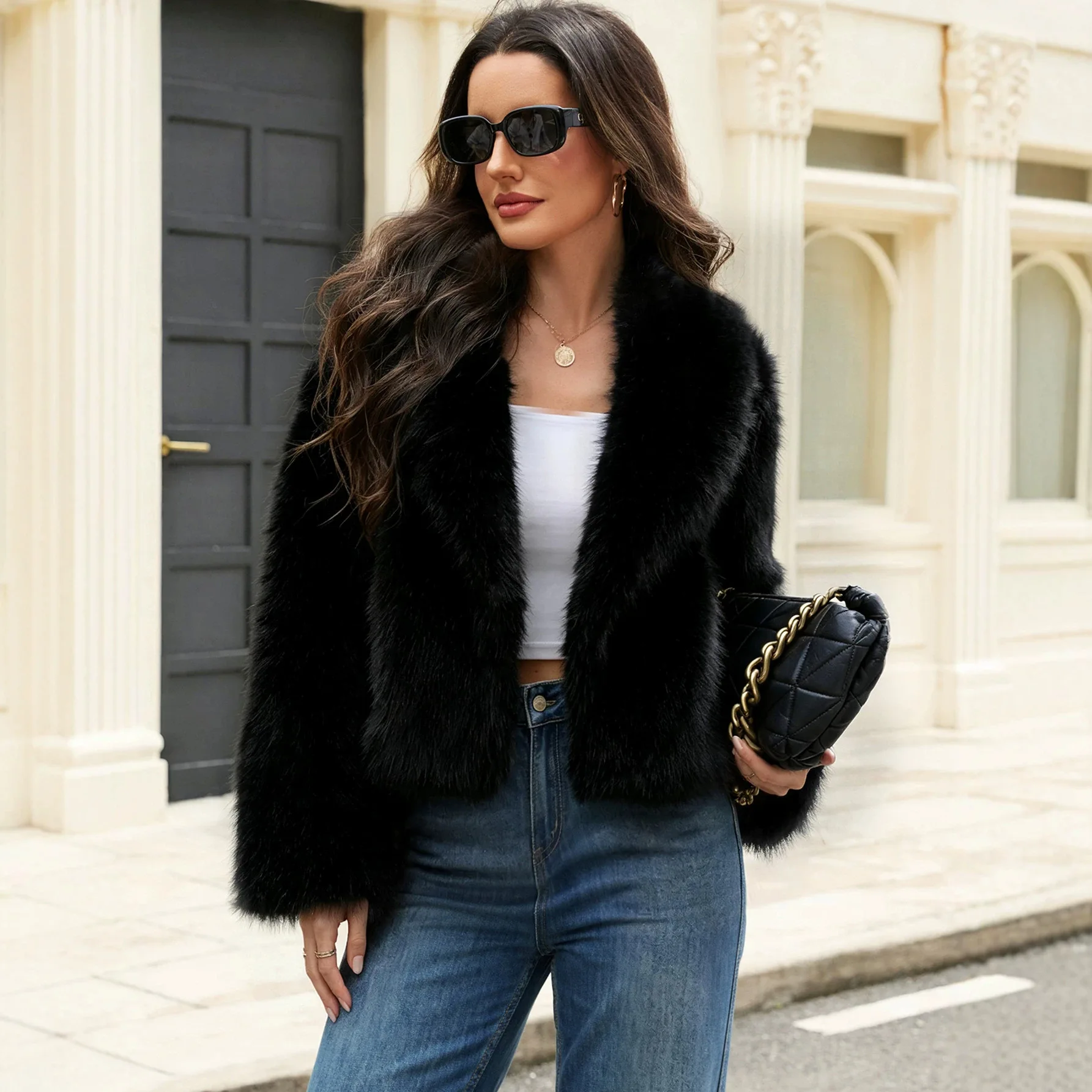 Faux Fox Fur Jackets Women Short Coats Turn Down Collar Thick Warm Y2k Streetwear Elegant Work Open Front Autumn Winter 2026