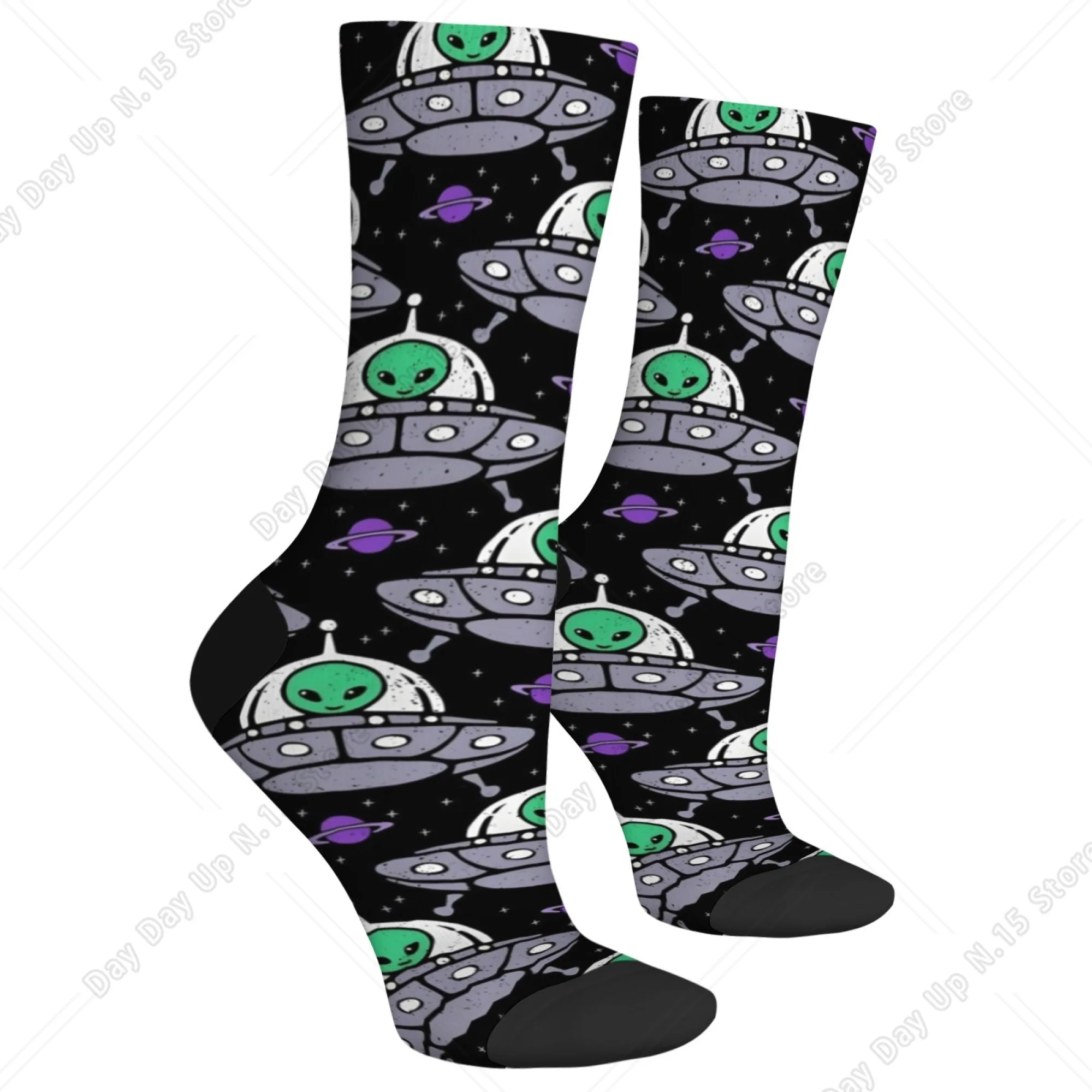 Cartoon Space Alien Men's Socks Harajuku Retro Style Outdoor Casual Fashion Socks Novelty Funny Happy Hip-Hop Socks Party Gift