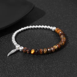 Angel Wings Bracelets For Women Men Faceted Natural Stone Tiger Eye Labradorite Bangles Half Silver Color Beads Bracelet Jewelry
