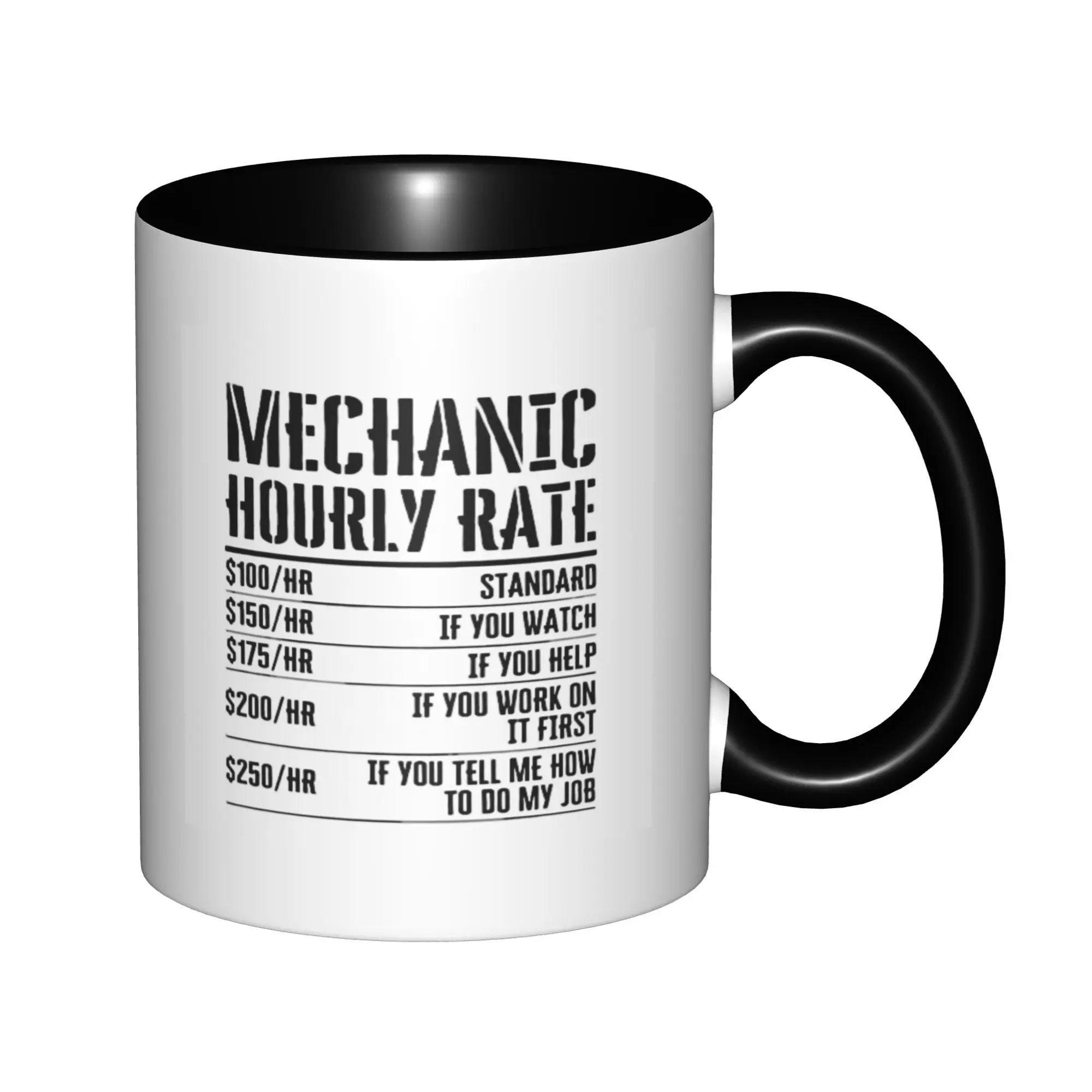 Mechanic Hourly Rate Mugs With Black Handle Birthday Coffee Mugs Ceramic Tea Cups 11oz