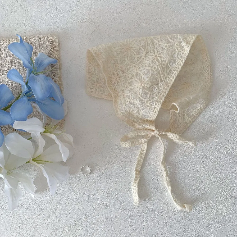 

Versatile Hollow Out Headscarf Sweet Flower Knitted Artistic Headband Triangle Scarf