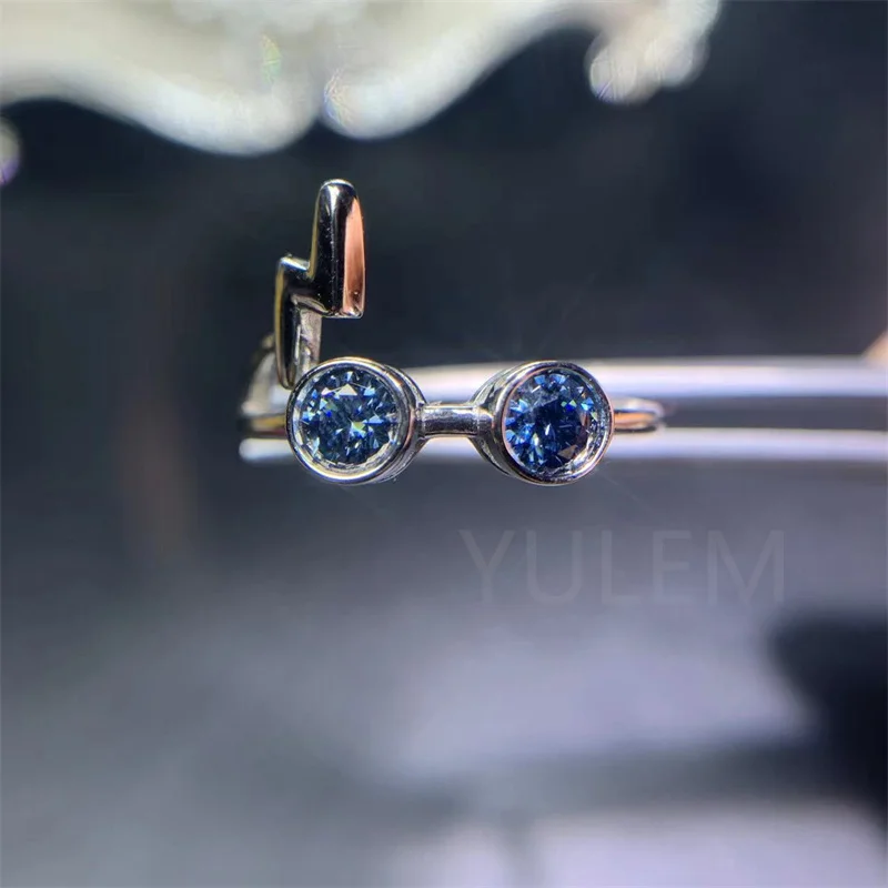 YULEM Diver Shape Blue Moissanite Ring 4mm Series S925 Sterling Silver VVS Gray Lab Diamond Rings for Women