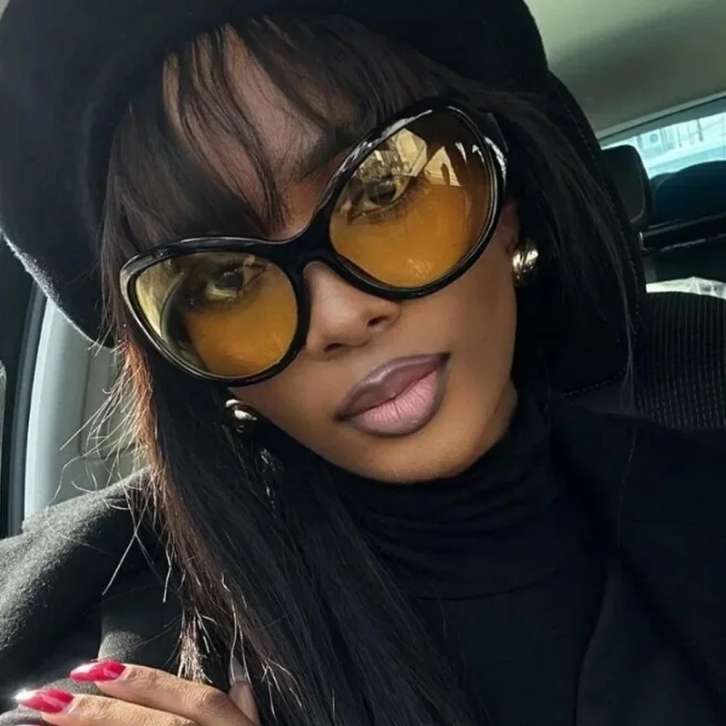 Gafas de sol de estilo «ojo de gato» vintage Y2K para mujer, de una marca de moda nueva, con montura ovalada y lentes degradadas amarillas, ideales para un look moderno y atrevido.