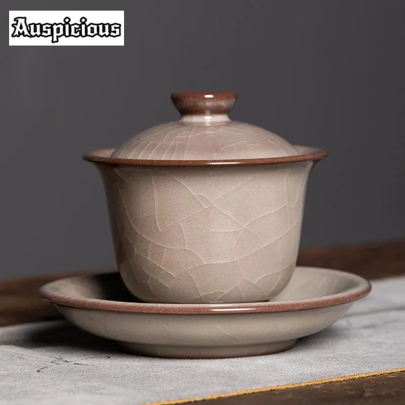 185ml Longquan Celadon Gaiwan Zen Ice Cracked Flower Glaze Sopera Tea Tureen Household Tea Brewing Cover Bowl Tableware Craft