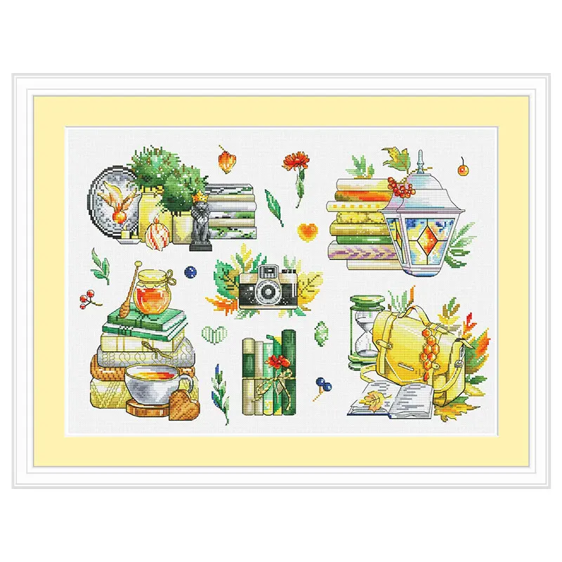 Fishxx Cross Stitch Kit C1680 Book Travel Style Precision Printing Diy Hanging Picture