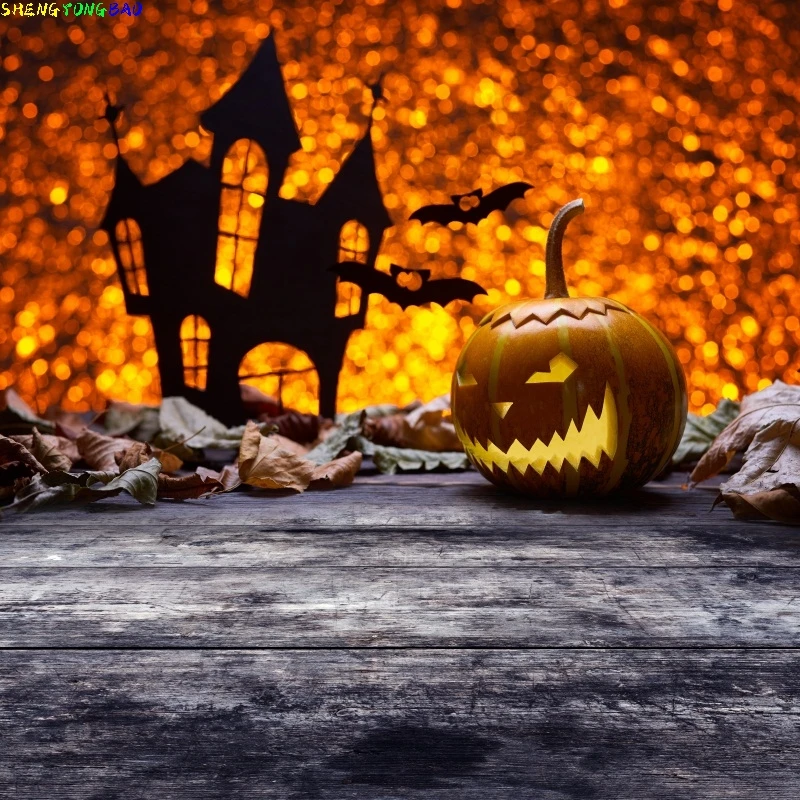 Halloween Backdrop Photography Dark Night Moon Pumpkin Bat Old Tree Wood Board Baby Pet Doll Portrait Photo Background Photocall