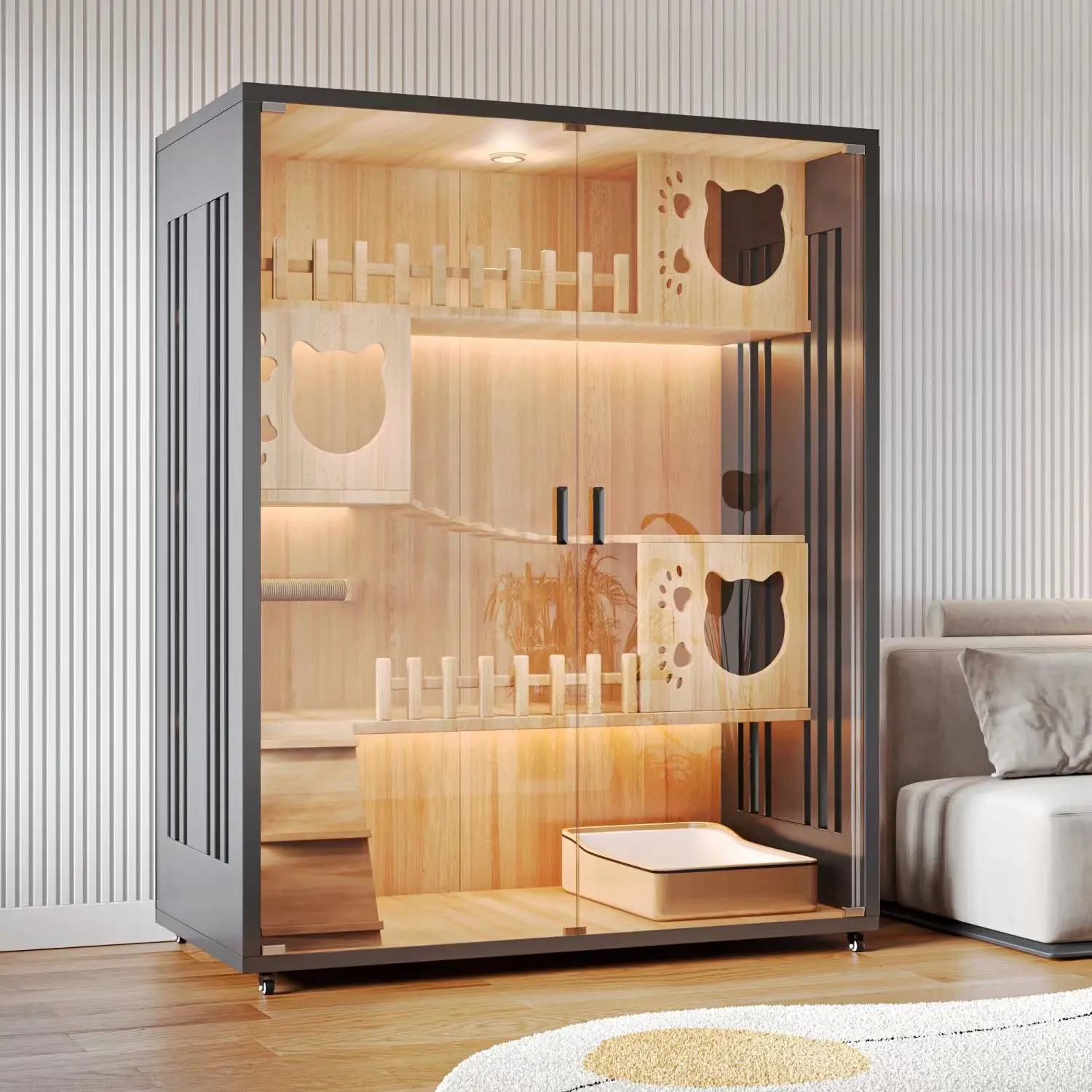 

Luxury Indoor Cat Villa New Arrival Large Solid Wooden Cat Enclosure with Wheels for Dogs for Indoor Use