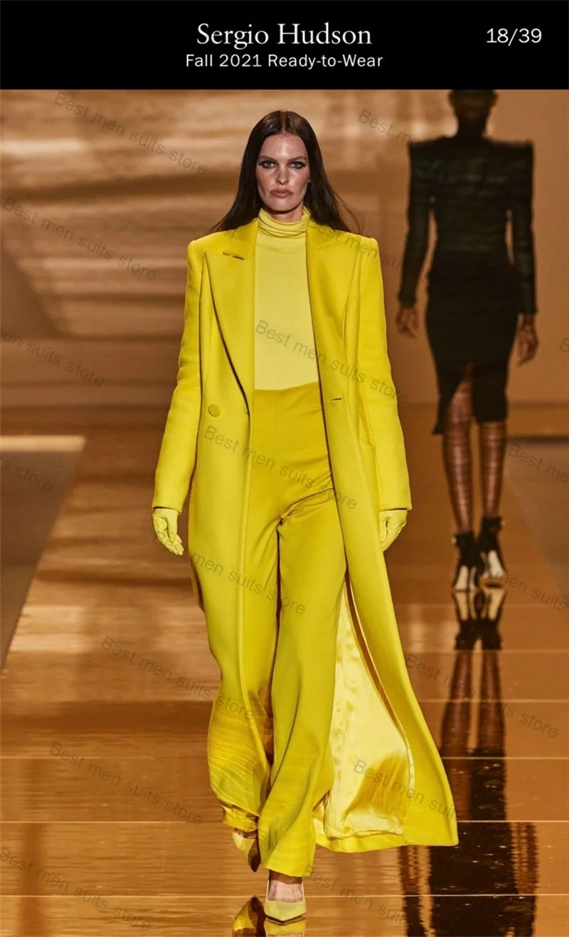 Traje amarillo de lana de Cachemira para mujer, chaqueta larga de 1 pieza, abrigo Formal de oficina para mujer, chaqueta personalizada, vestido de graduación, esmoquin de boda