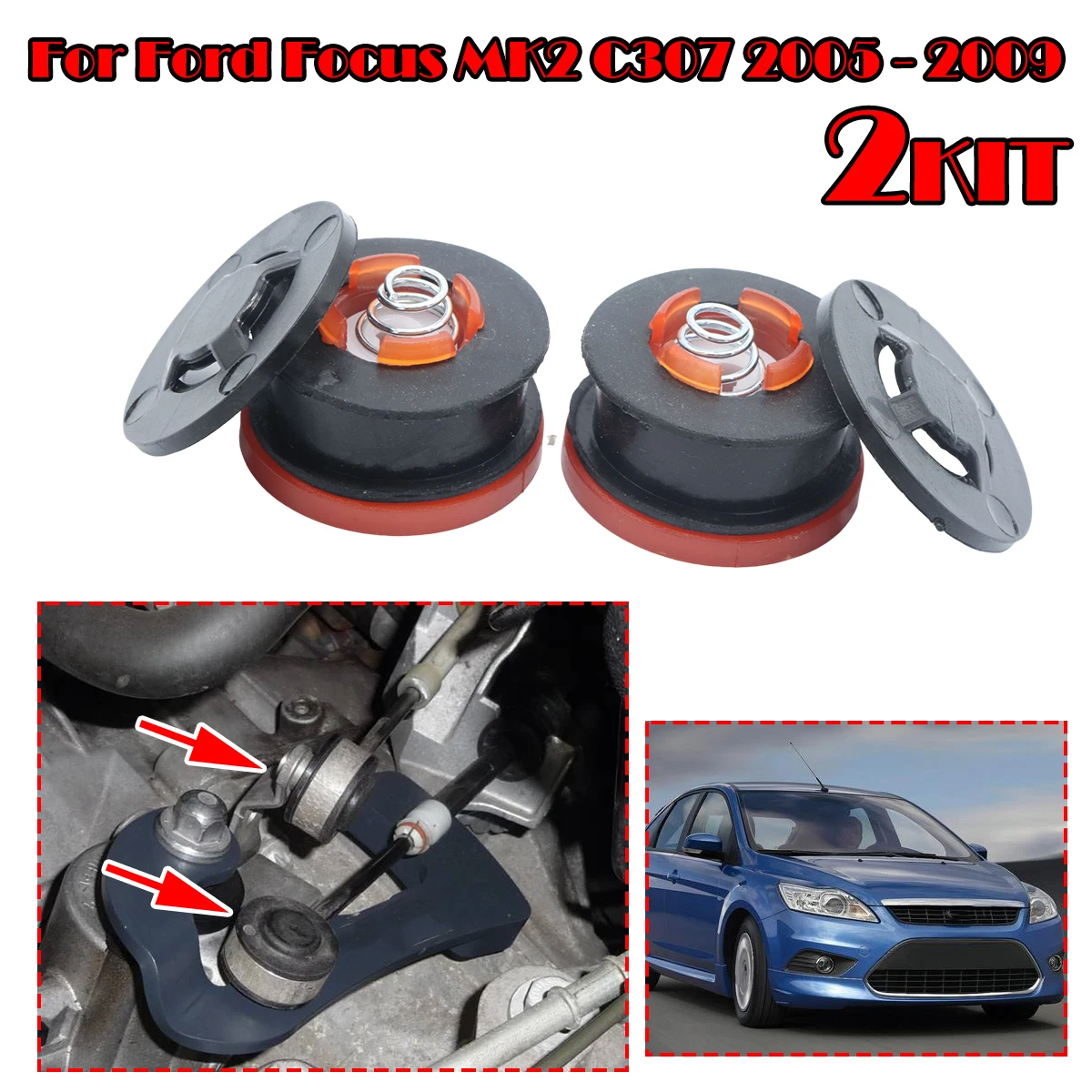 

Комплект из 2-х улучшенных втулок для троса переключения передач (ручной КПП) для Ford Focus MK2 C307 2005-2009, для рычага переключения передач