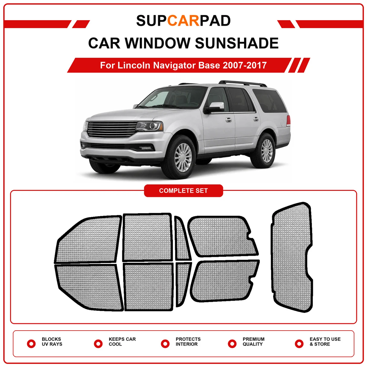 For Lincoln Navigator Base 2007-2017 Pre‑Cut Auto Window Sunshade Anti‑UV Car Sun Visor Protector